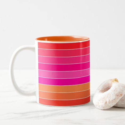 Tasse 2 Couleurs Rouge, rose et orange (Avec donut)