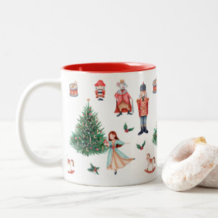 Tasse 2 Couleurs Rouge Vert Gris Aquarelle Joyeux Casse-Noisette Fê