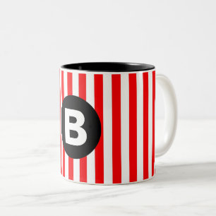 Tasse 2 Couleurs Rouges Blancs Rayures Verticales Monogramme Noir