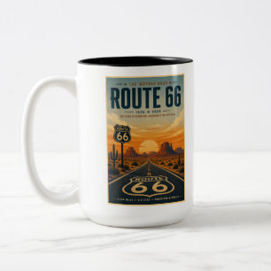 Tasse 2 Couleurs Route Rétro 66 Art du Désert Centenaire