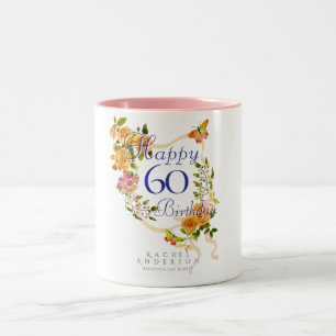 Tasse 2 Couleurs Ruban de rose dorée 60e anniversaire