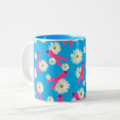 Tasse 2 Couleurs ruban rose et conception marguerite (Devant gauche)
