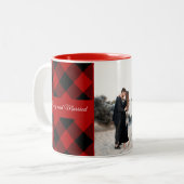 Tasse 2 Couleurs Rustique Flannel Plaid Photo de Noël (Devant gauche)