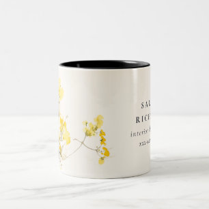 Tasse 2 Couleurs Rustique Jaune Aquarelle Fleur sauvage Boho Floral