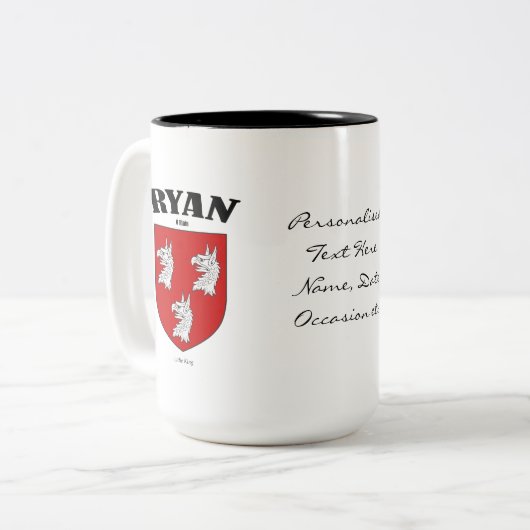 Tasse 2 Couleurs Ryan Family Crest, Traduction & Signification (Devant gauche)