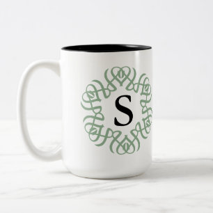 Tasse 2 Couleurs Sage Élégant Floral Monogram Famille