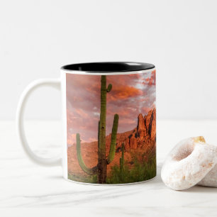 Tasse 2 Couleurs Saguaro Cactus Superstition Mountain Sunset Art