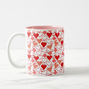 Tasse 2 Couleurs Saint Valentin Amour rose, rouge et Motif blanc