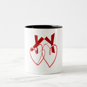 Tasse 2 Couleurs Saint Valentin deux mignons coeurs rouges amour