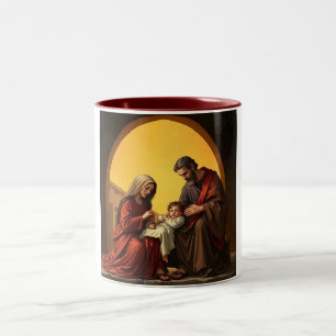 Tasse 2 Couleurs Sainte Famille, Bébé Jésus Marie et Joseph Coffee