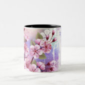 Tasse 2 Couleurs Sakura rose sur la peinture Arrière - plan (Centre)