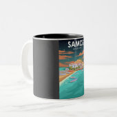 Tasse 2 Couleurs Samos Grèce Minimal Rétro Grèce affiche de voyage (Devant gauche)