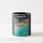 Tasse 2 Couleurs Samos Grèce Minimal Rétro Grèce affiche de voyage (Centre)