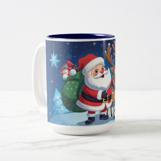 Tasse 2 Couleurs Santa Claus and the reindeer christmas (Devant gauche)