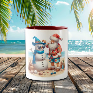 Tasse 2 Couleurs Santa et bonhomme de neige Noël île tropicale