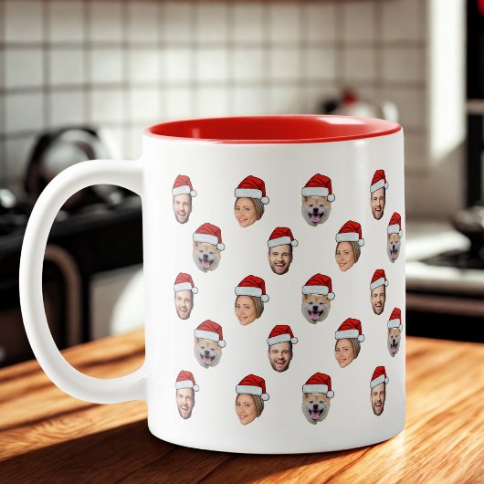 Tasse 2 Couleurs Santa Hat Personnalisé Visage 3 Photo Cadeau de No