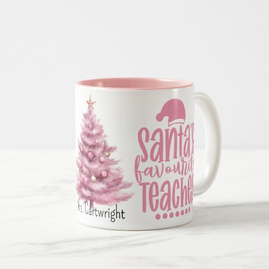 Tasse 2 Couleurs Santa's Favourite Teacher (Devant droit)