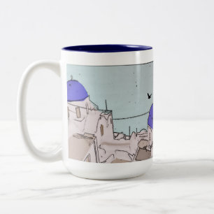 Tasse 2 Couleurs Santorin Mariage Memories Bleu Blanc Maisons Grecq
