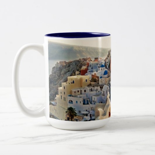 Tasse 2 Couleurs Santorin Mariage Memories Bleu Blanc Maisons Grecq (Gauche)