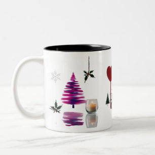 Tasse 2 Couleurs Sapin de Noël aux coups de pinceau abstraits tenda