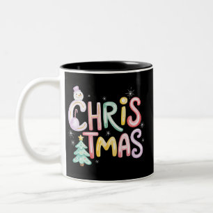 Tasse 2 Couleurs Sapin de Noël Préparé Bonhomme de Neige Paillettes