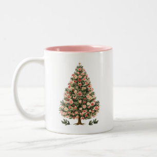 Tasse 2 Couleurs Sapin de Noël Rétro Rose et Vert