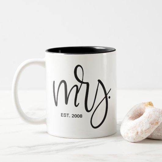 Tasse 2 Couleurs Scénario personnalisé, "Mme" CRÉÉE (Avec donut)