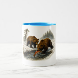 Tasse 2 Couleurs Scène de nature sauvage avec ours grizzly rétro - 