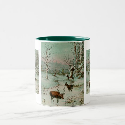 Tasse 2 Couleurs Scène de neige avec cerf (Centre)