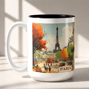 Tasse 2 Couleurs Scène de rue vintage de la Tour Eiffel à Paris