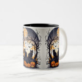 Tasse 2 Couleurs scène d'halloween avec chats noirs, araignées citr (Devant droit)