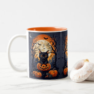 Tasse 2 Couleurs scène d'halloween avec des chats noirs