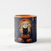 Tasse 2 Couleurs scène d'halloween avec des chats noirs (Centre)