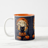Tasse 2 Couleurs scène d'halloween avec des chats noirs (Gauche)