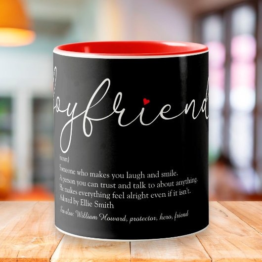 Tasse 2 Couleurs Script Boyfriend Définition Red Love Heart