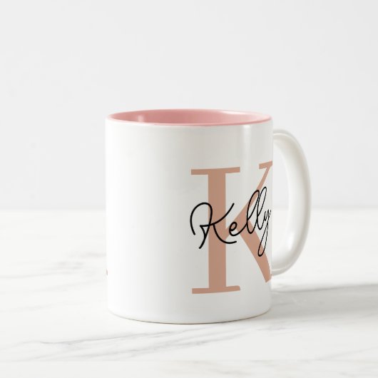 Tasse 2 Couleurs Script de monogramme rose vierge moderne (Devant droit)