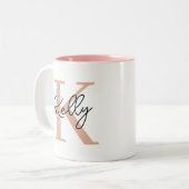 Tasse 2 Couleurs Script de monogramme rose vierge moderne (Devant gauche)