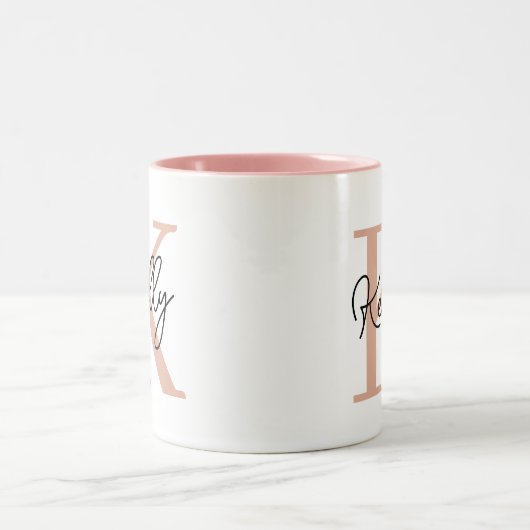 Tasse 2 Couleurs Script de monogramme rose vierge moderne (Centre)