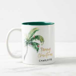 Tasse 2 Couleurs Script de palmier de Noël personnalisé