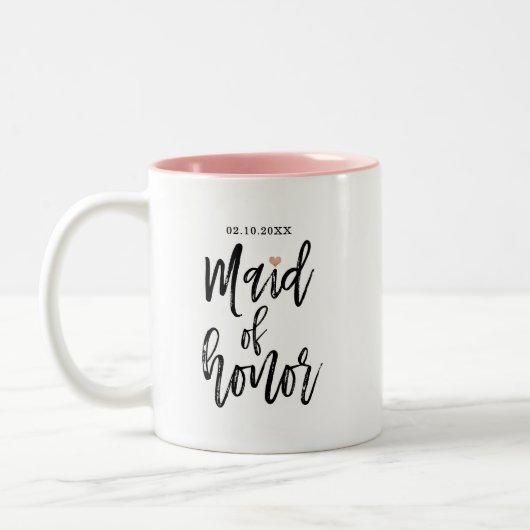 Tasse 2 Couleurs Script de pinceau moderne Rose Coeurs d'or Maid of (Gauche)