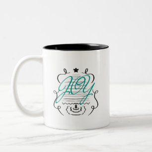Tasse 2 Couleurs Script Joyeux Gribouillis d'Arbre de Noël