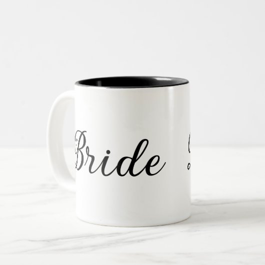 Tasse 2 Couleurs Script "Mariée" chic noir et blanc (Devant gauche)