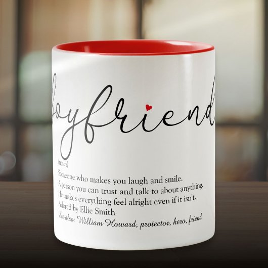 Tasse 2 Couleurs Script moderne Boyfriend Définition Amour Coeur