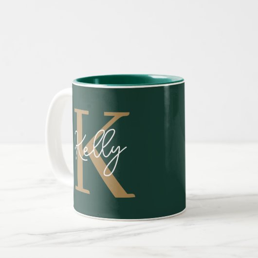 Tasse 2 Couleurs Script moderne Emerald Green Gold (Devant gauche)