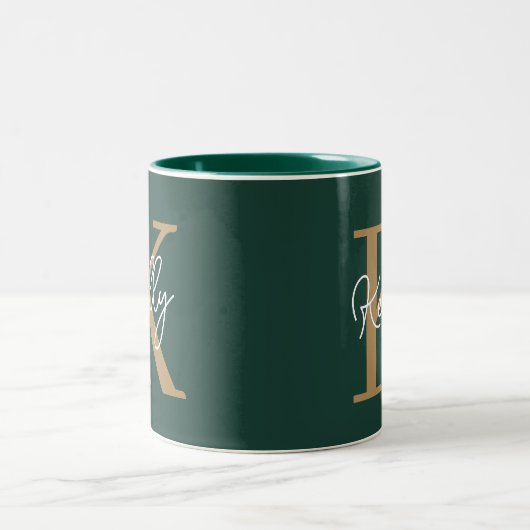 Tasse 2 Couleurs Script moderne Emerald Green Gold (Centre)