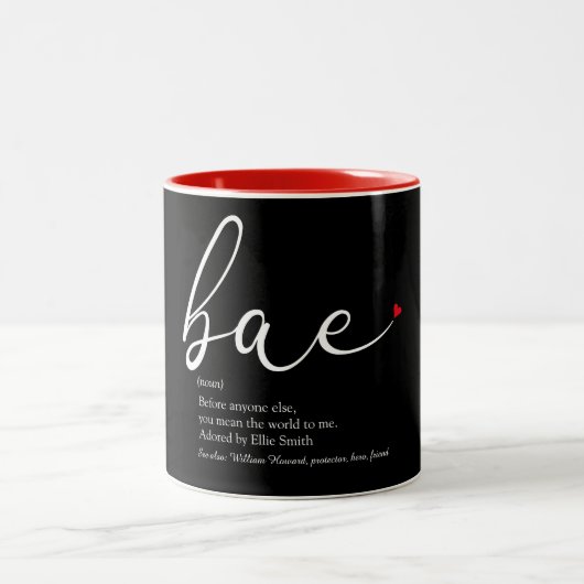 Tasse 2 Couleurs Script Rouge Cœur Amour Définition Élégant (Centre)