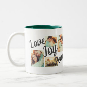 Tasse 2 Couleurs Script rustique vert Amour Joie Paix Fête 4 Photo