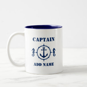 Tasse 2 Couleurs Seahorse Ancre Captain Add Name or Boat Name sa0a