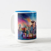 Tasse 2 Couleurs Seattle Skyline Urban City Art (Devant gauche)