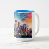 Tasse 2 Couleurs Seattle Skyline Urban City Art (Devant droit)